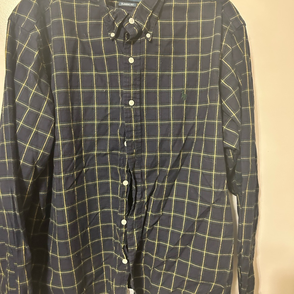📦Ralph Lauren Navy and Yellow Plaid Shirt